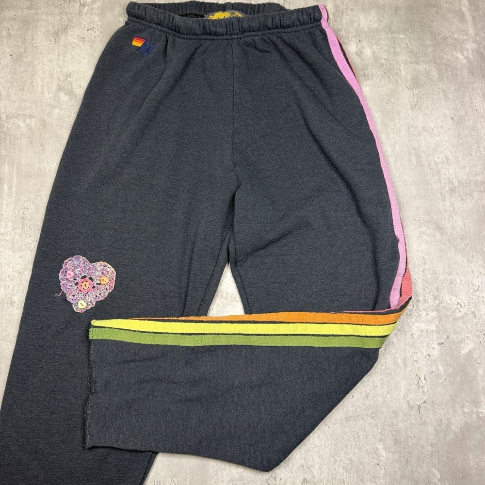 Aviator Nation Heart Sweatpants Women’s Medium Dark Gray Cotton Jogger